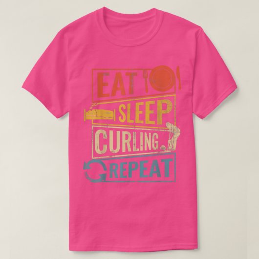 食べ睡眠カーリングリピート5 Tシャツ (デザイン正面)
