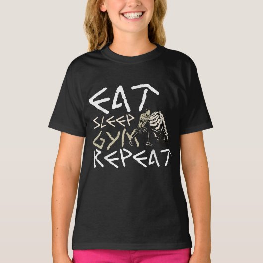 食べ睡眠ジムリピートおもしろい引用文 Tシャツ (正面)
