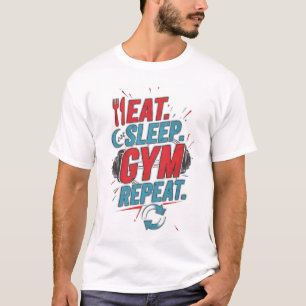 食べ睡眠ジムリピートフィットネス動機 Tシャツ