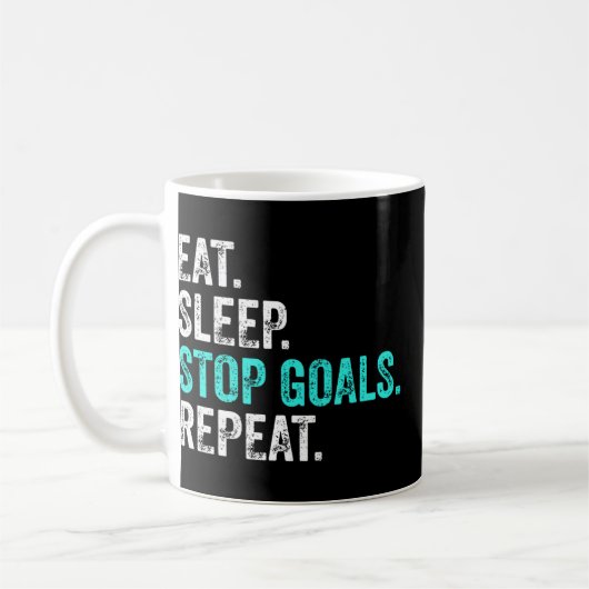 食べ睡眠ストップゴールリピート – Goalkeeper Gift コーヒーマグカップ (左)