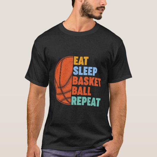 食べ睡眠バスケットボールリピ男性へートティーンズボーイズギール Tシャツ (正面)