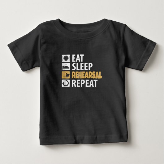 食べ睡眠リハーサルリピート – 演劇引用文演技 ベビーTシャツ (正面)