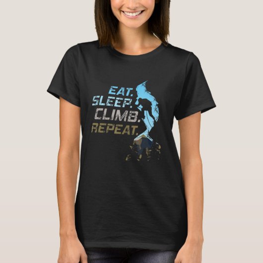 食べ睡眠上昇リピート – 登山屋外マウンテン Tシャツ (正面)