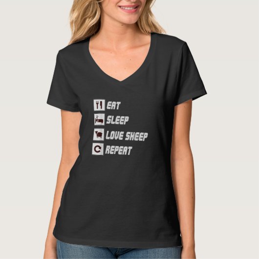 食べ睡眠愛の羊の繰り返し |おもしろい引用文 Tシャツ (正面)