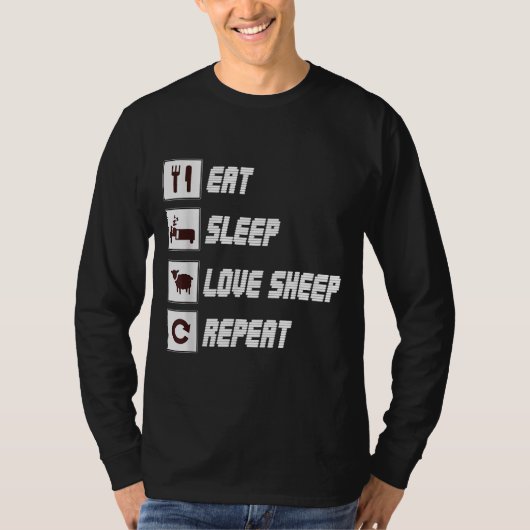 食べ睡眠愛の羊の繰り返し |おもしろい引用文 Tシャツ (正面)