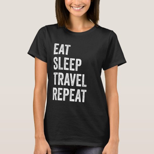 食べ睡眠旅行リポおもしろいート Tシャツ (正面)