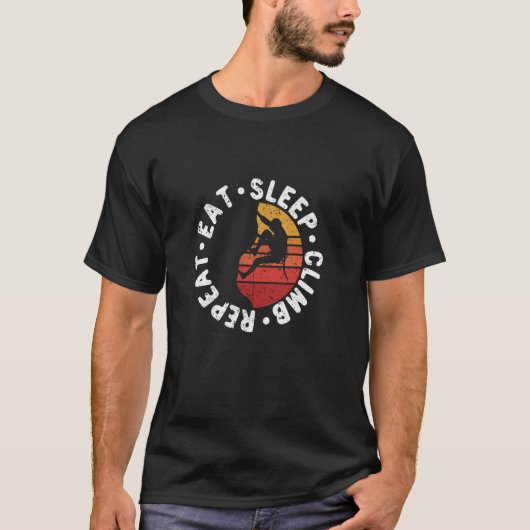 食べ睡眠登山リプおもしろいート登山岩 Tシャツ (正面)