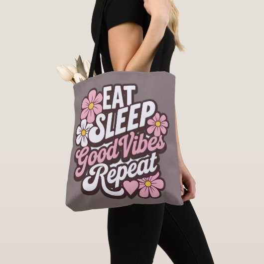 食べ睡眠Good Vibes Repeat トートバッグ (クローズアップ)
