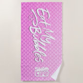 「食べ私の泡」がピンクの人生をはかりで測泳ぐ ビーチタオル (正面)