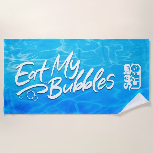 「食べ私の泡」がライフプールをクール泳ぐ ビーチタオル (正面)
