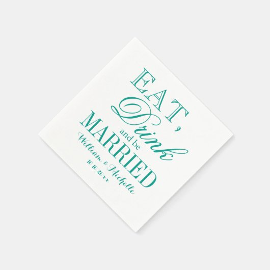 食べ結婚したをターコイズ結婚に飲む スタンダードカクテルナプキン (角)