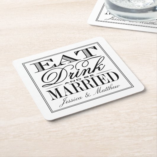 食べ結婚したドリンク&ビーモダンズ結婚 スクエアペーパーコースター (アングル)