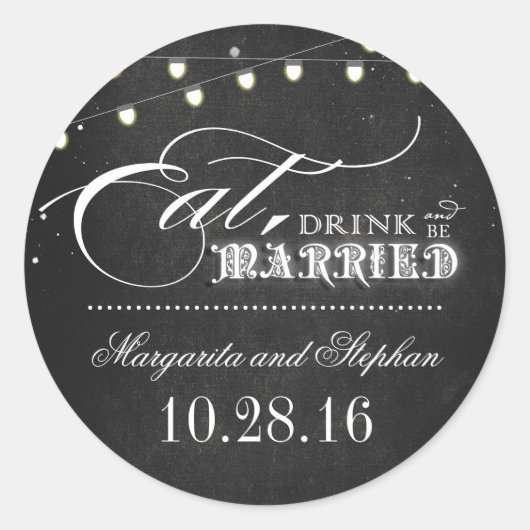 食べ結婚した飲みての黒板結婚の ラウンドシール (正面)
