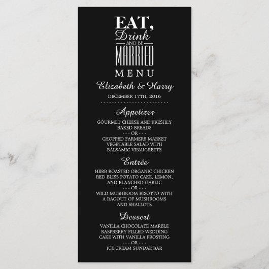 食べ結婚した飲み物と食べ物の結婚メニュー メニュー (正面)