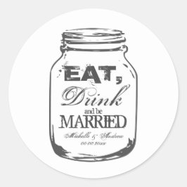 食べ結婚した飲んでメイスンのジャ結婚ーのステッカー ラウンドシール
