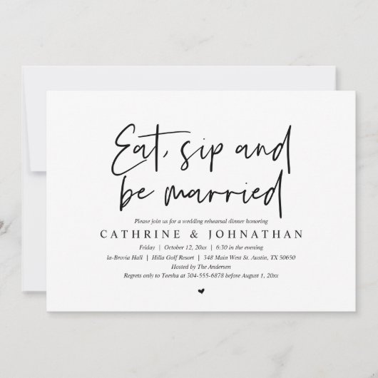 食べ結婚した飲んでリハ結婚ーサル 招待状 (正面)