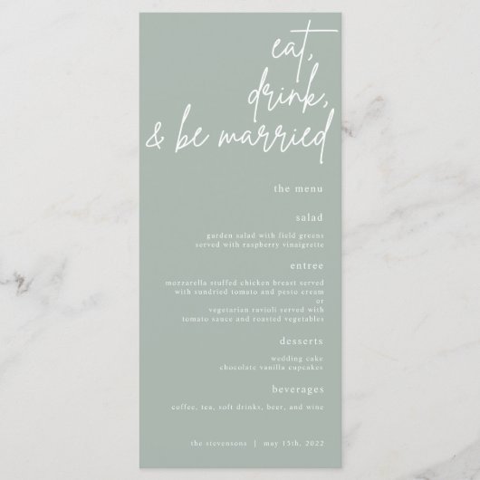 食べ結婚した、飲み、BeScriptのメ結婚ニュー メニュー (正面)