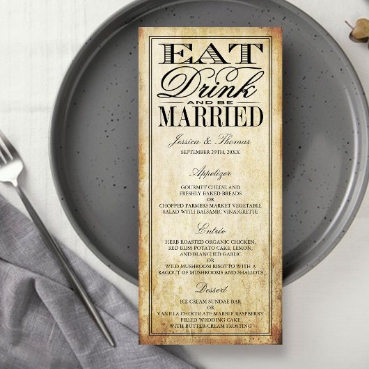 食べ結婚したDrink & Be Vintage Wedding Menus ラックカード