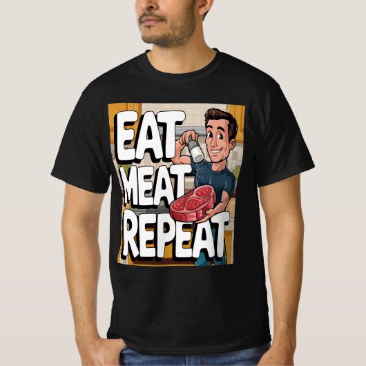 食べ肉繰り返し肉食ケトヴォーレケトおもしろいメンズ Tシャツ (正面)