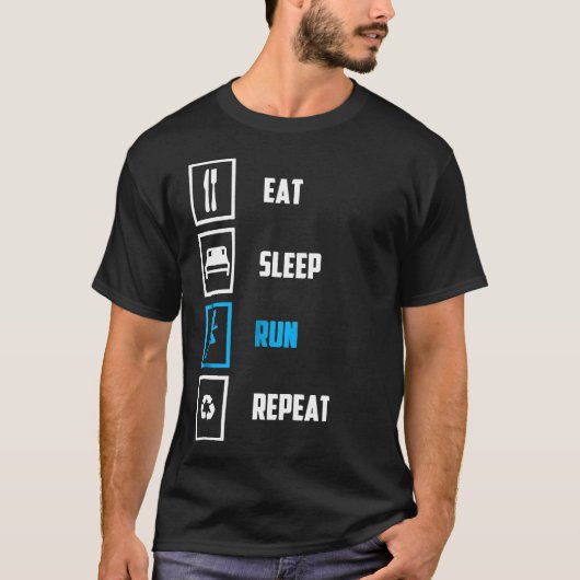食べ走Sleep Repeatおもしろい Runners Gift Tシャツ (正面)