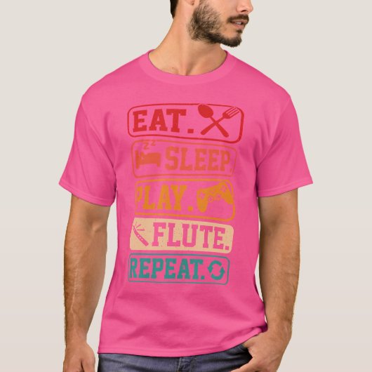 食べ遊寝笛リプおもしろいートFlute Player Fl Tシャツ (正面)