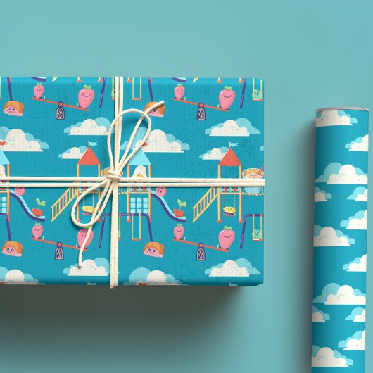 食べ遊物かわいいまんがキラキラしたキッズ ラッピングペーパーシート