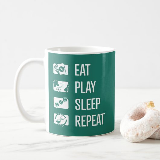 食べ遊-Sleep-Repeat Board Games White Art Mug コーヒーマグカップ (ドーナツ)