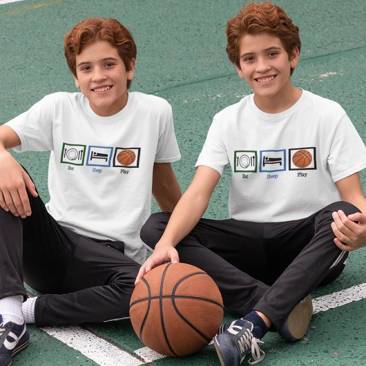 食べ遊Sleep おもしろい Basketball Sports Kids Tシャツ