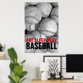 食べ遊Sleep Baseballユニーク Artwork ポスター (ホームオフィス)