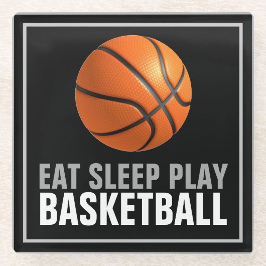 食べ遊Sleep Basketballアートワークやる気を起こさせる ガラスコースター (正面)
