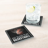食べ遊Sleep Basketballアートワークやる気を起こさせる ガラスコースター (アングル)