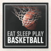 食べ遊Sleep Basketballアートワークやる気を起こさせる ガラスコースター (正面)