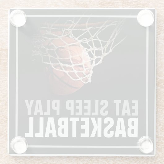 食べ遊Sleep Basketballアートワークやる気を起こさせる ガラスコースター (裏面)