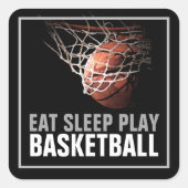 食べ遊Sleep Basketballアートワークやる気を起こさせる スクエアシール (正面)