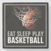食べ遊Sleep Basketballアートワークやる気を起こさせる ストーンコースター (正面)