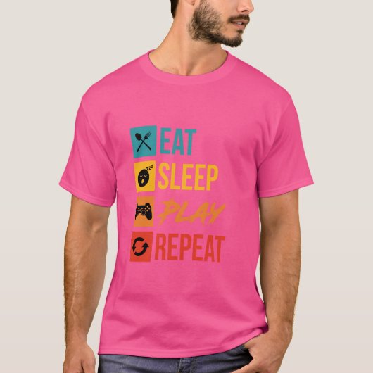 食べ遊Sleep Repeat Video Game Tシャツ (正面)