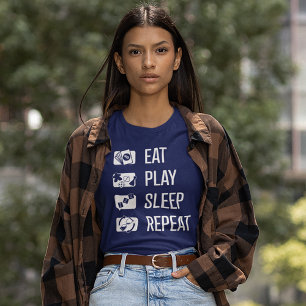 食べ遊Womens Shirtのスリープリピート盤ゲーム Tシャツ