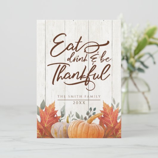 食べ酒を飲み感謝する。感謝祭のディナー サンキューカード (スタンド正面)