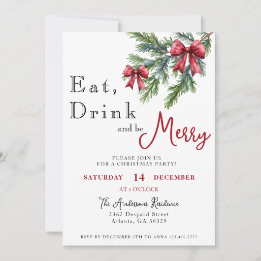 食べ酒を飲んで楽しいクリスマス酒パーティー 招待状 (正面)