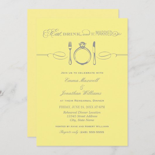 食べ酒を飲んで黄結婚した色いリハーサルディナーになる 招待状 (正面/裏面)