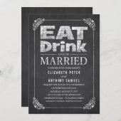 食べ酒結婚した、黒板結婚エレガントに 招待状 (正面/裏面)