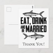 食べ飲みして結婚おめでとうサメのウェディング ポストカード (正面/裏面)