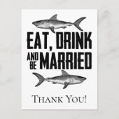 食べ飲みして結婚しよう サメのウェディング お礼 ポストカード (正面)