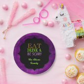 食べ飲みと怖い紫色のハロウィーン ペーパープレート (パーティー)