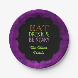 食べ飲みと怖い紫色のハロウィーン ペーパープレート