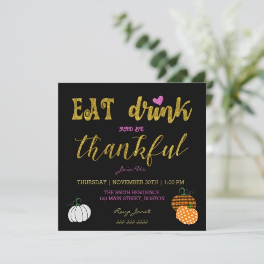 食べ飲みと感謝の気持ちを持ってディナーパーティー 招待状 (スタンド正面)