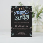 食べ飲みと楽しいクリスマスのパーティーブラック 招待状 (スタンド正面)