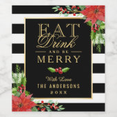 食べ飲みと楽しいクリスマスフローラストライプ ワインラベル (シングルラベル)