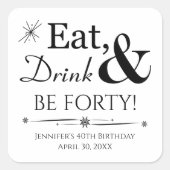 食べ飲みと440歳の誕生日レトロ スクエアシール (正面)
