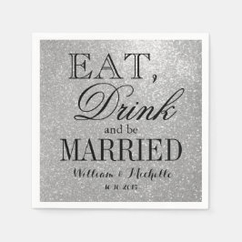 食べ飲みは銀結婚したグリッター結婚のナプキン スタンダードカクテルナプキン
